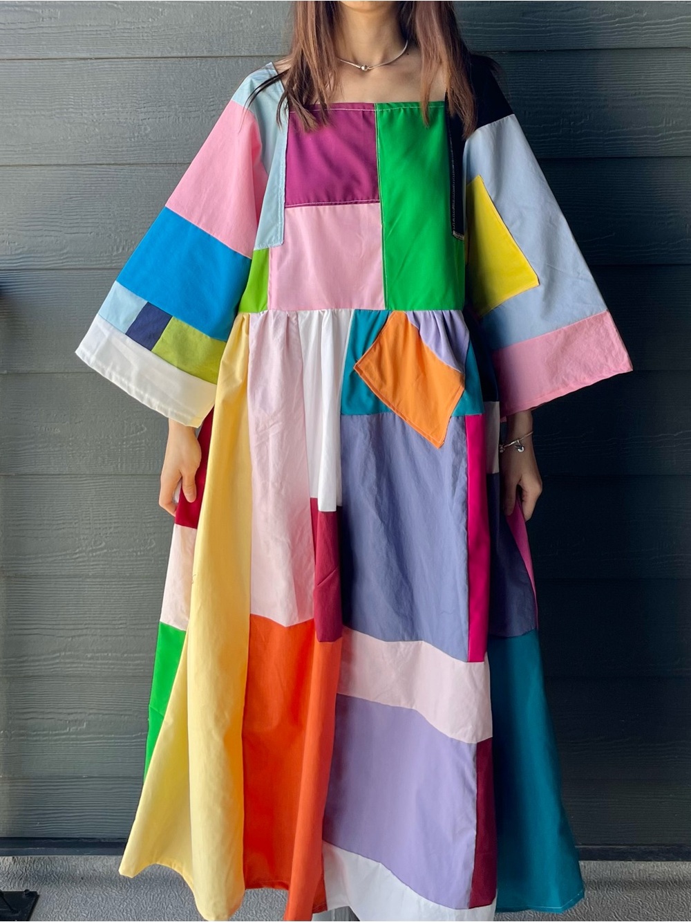 Handmade Quilted Patchwork Colorblock Dress SKU 05242 - Picture 14 of 16
